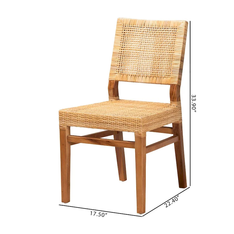Natural Brown & Walnut Brown Bohemian Rattan Dining Chair, 1-Person
