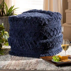 Navy / Ivory / Orange Moroccan Pouf Ottoman – 1-Person