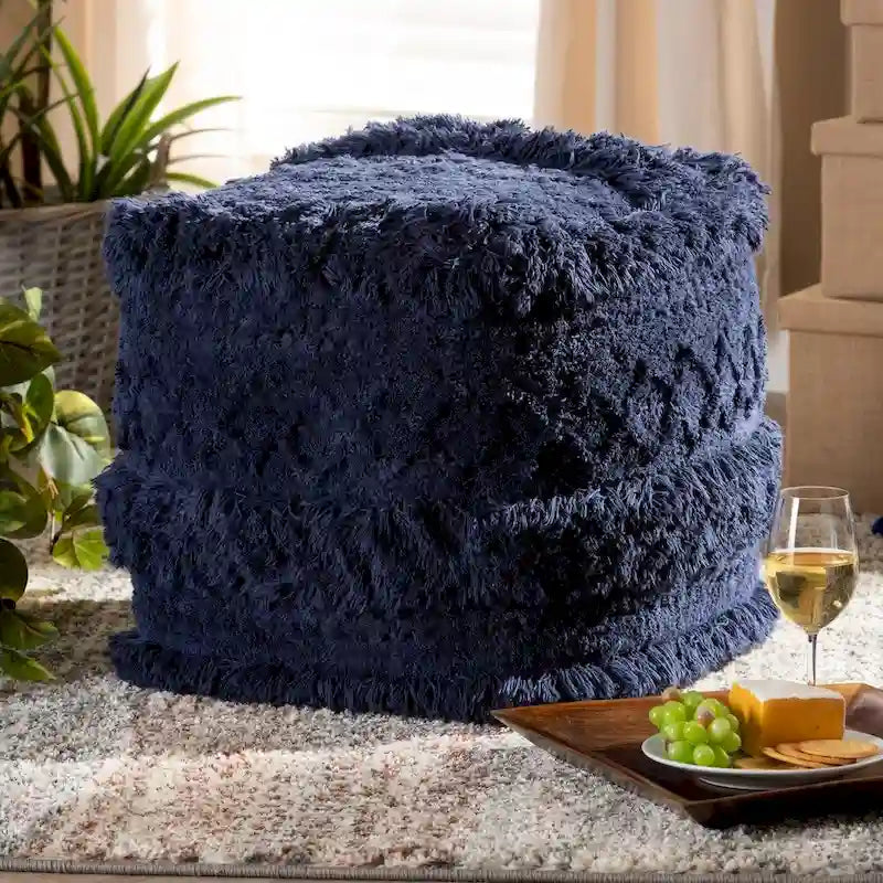 Navy / Ivory / Orange Moroccan Pouf Ottoman – 1-Person