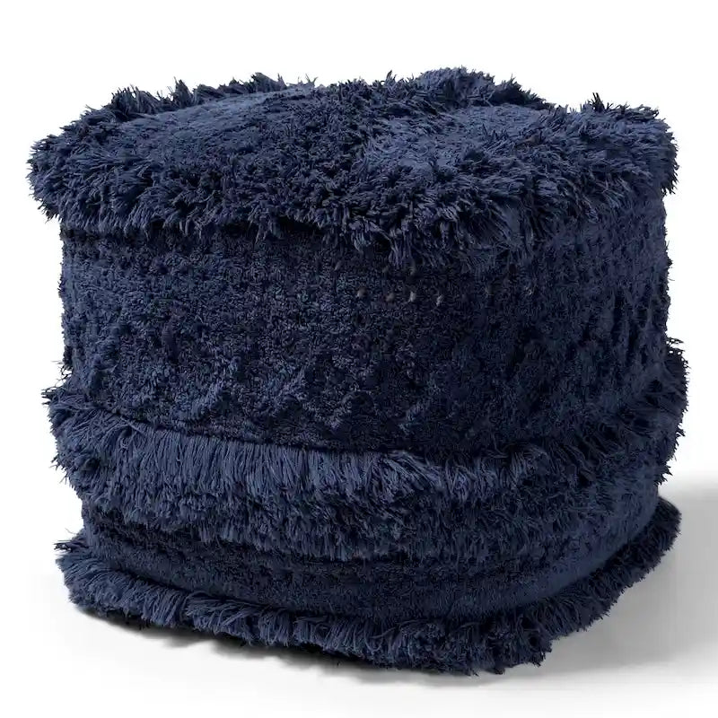 Navy / Ivory / Orange Moroccan Pouf Ottoman – 1-Person