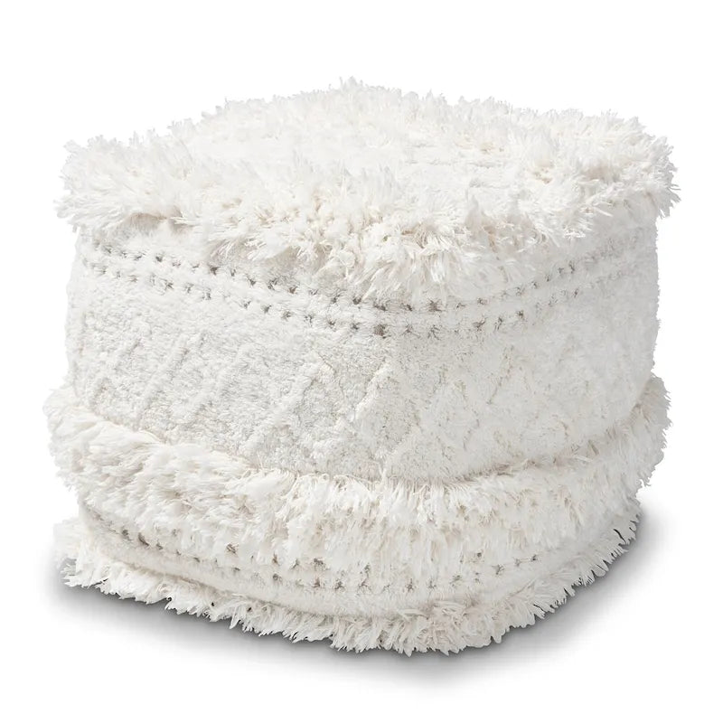 Navy / Ivory / Orange Moroccan Pouf Ottoman – 1-Person