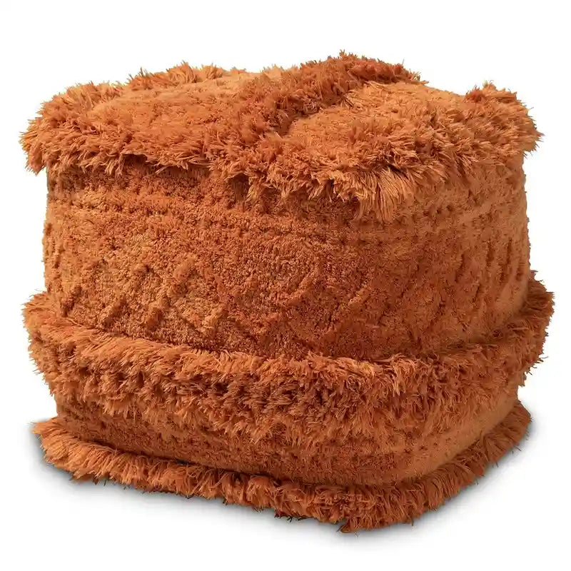 Navy / Ivory / Orange Moroccan Pouf Ottoman – 1-Person