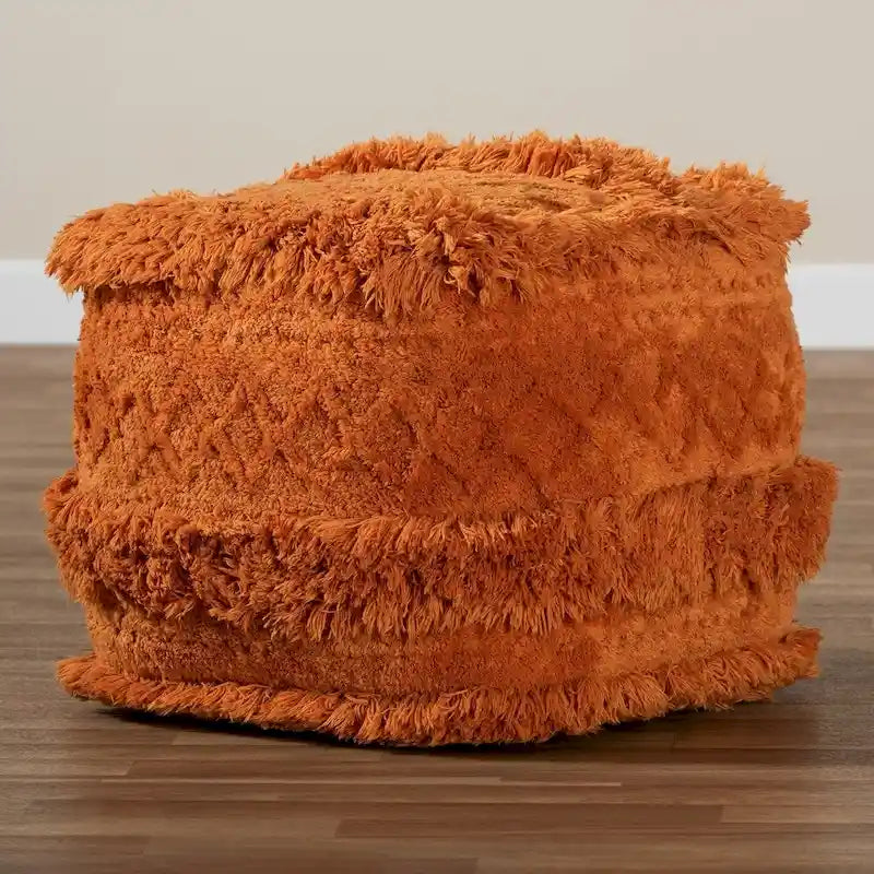 Navy / Ivory / Orange Moroccan Pouf Ottoman – 1-Person