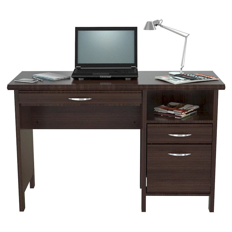 Espresso Computer Desk with Drawers & Keyboard Tray, 1-Person