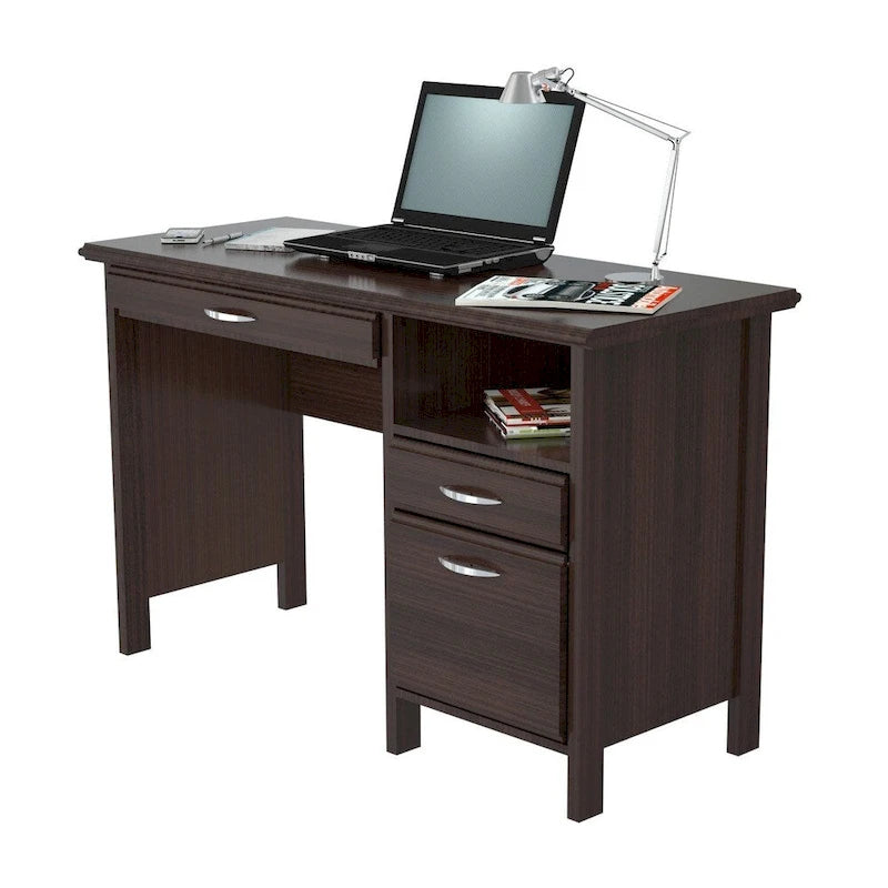 Espresso Computer Desk with Drawers & Keyboard Tray, 1-Person