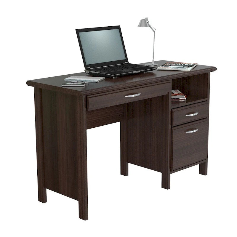 Espresso Computer Desk with Drawers & Keyboard Tray, 1-Person