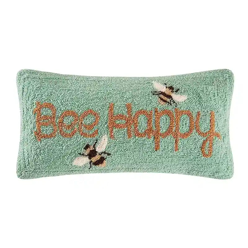 Bee Happy Hooked 10x20 Decorative Accent Throw Pillow
