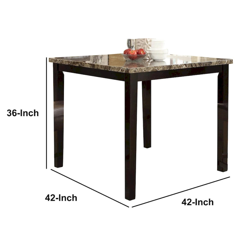 Brown Marble-Top High Bar Table, Wood, 2-Seater