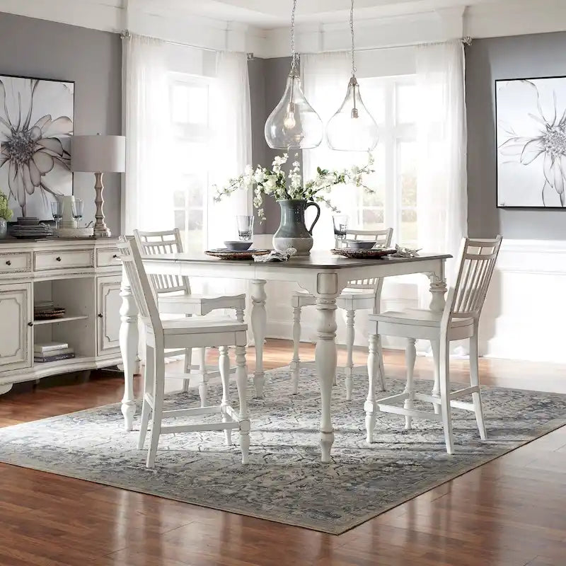 Antique White 5-Piece Counter Height Dining Set, Seats 4