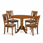 5-Piece Round Dining Set, Saddle Brown, Seats 4 – Table & Slatted-Back Chairs