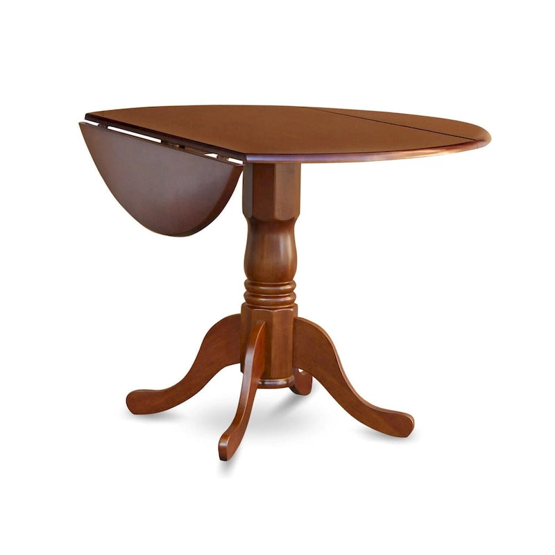 5-Piece Round Dining Set, Saddle Brown, Seats 4 – Table & Slatted-Back Chairs
