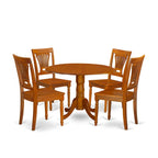 5-Piece Round Dining Set, Saddle Brown, Seats 4 – Table & Slatted-Back Chairs