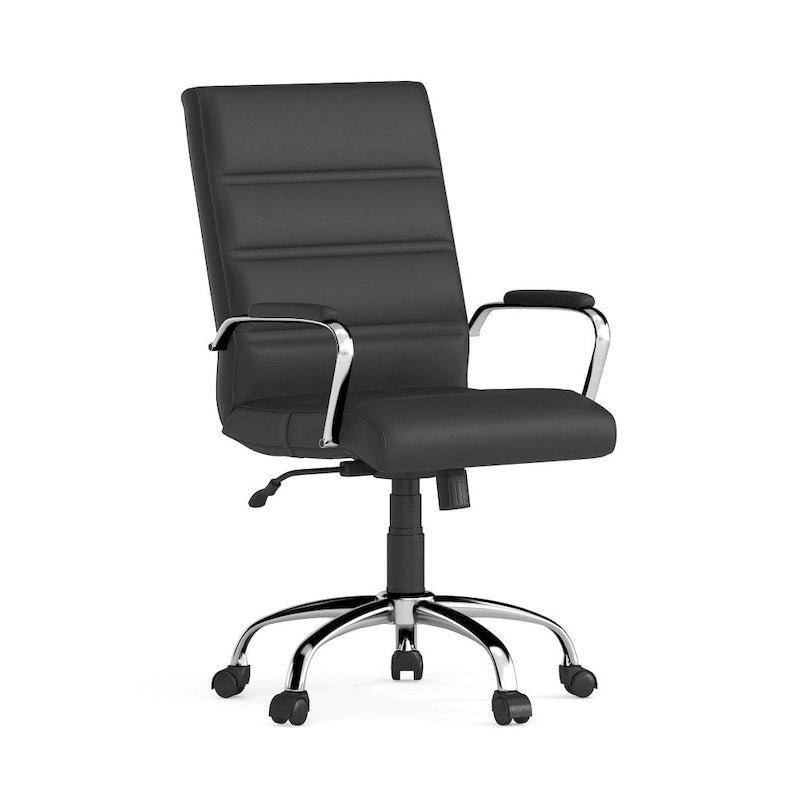 Black/White/Gray/Brown Leathersoft Mid-Back Swivel Office Chair, Metal Frame, 1-Person