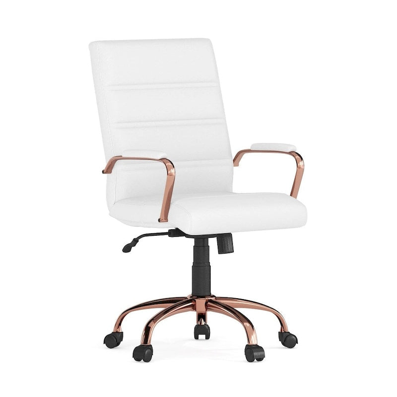Silla de oficina giratoria con respaldo medio de cuero suave negro/blanco/gris/marrón, estructura de metal, 1 persona