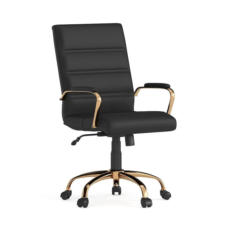 Silla de oficina giratoria con respaldo medio de cuero suave negro/blanco/gris/marrón, estructura de metal, 1 persona