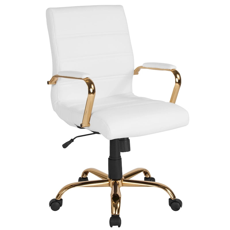 Silla de oficina giratoria con respaldo medio de cuero suave negro/blanco/gris/marrón, estructura de metal, 1 persona