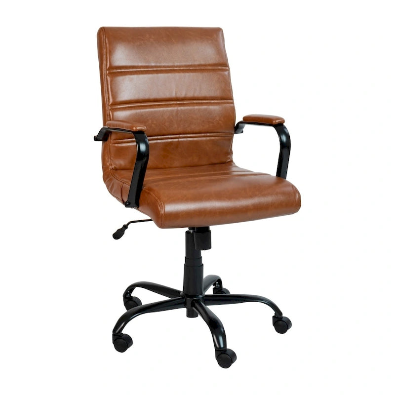 Black/White/Gray/Brown Leathersoft Mid-Back Swivel Office Chair, Metal Frame, 1-Person