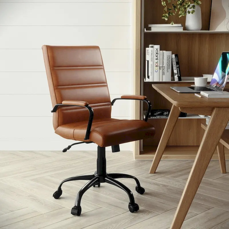 Black/White/Gray/Brown Leathersoft Mid-Back Swivel Office Chair, Metal Frame, 1-Person