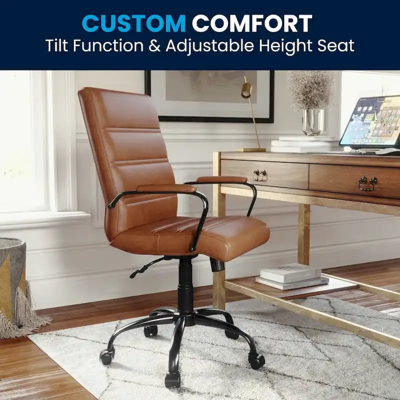 Black/White/Gray/Brown Leathersoft Mid-Back Swivel Office Chair, Metal Frame, 1-Person