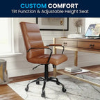 Black/White/Gray/Brown Leathersoft Mid-Back Swivel Office Chair, Metal Frame, 1-Person