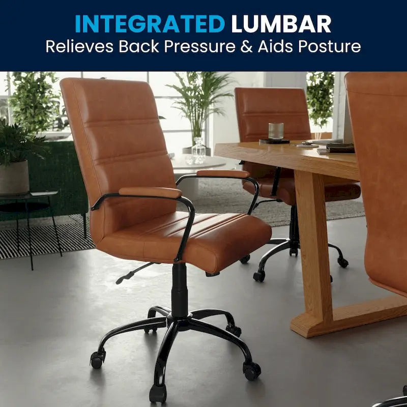 Black/White/Gray/Brown Leathersoft Mid-Back Swivel Office Chair, Metal Frame, 1-Person