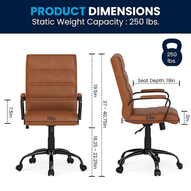 Black/White/Gray/Brown Leathersoft Mid-Back Swivel Office Chair, Metal Frame, 1-Person