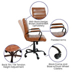 Black/White/Gray/Brown Leathersoft Mid-Back Swivel Office Chair, Metal Frame, 1-Person