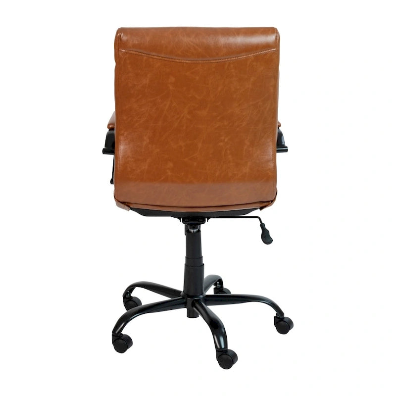 Black/White/Gray/Brown Leathersoft Mid-Back Swivel Office Chair, Metal Frame, 1-Person