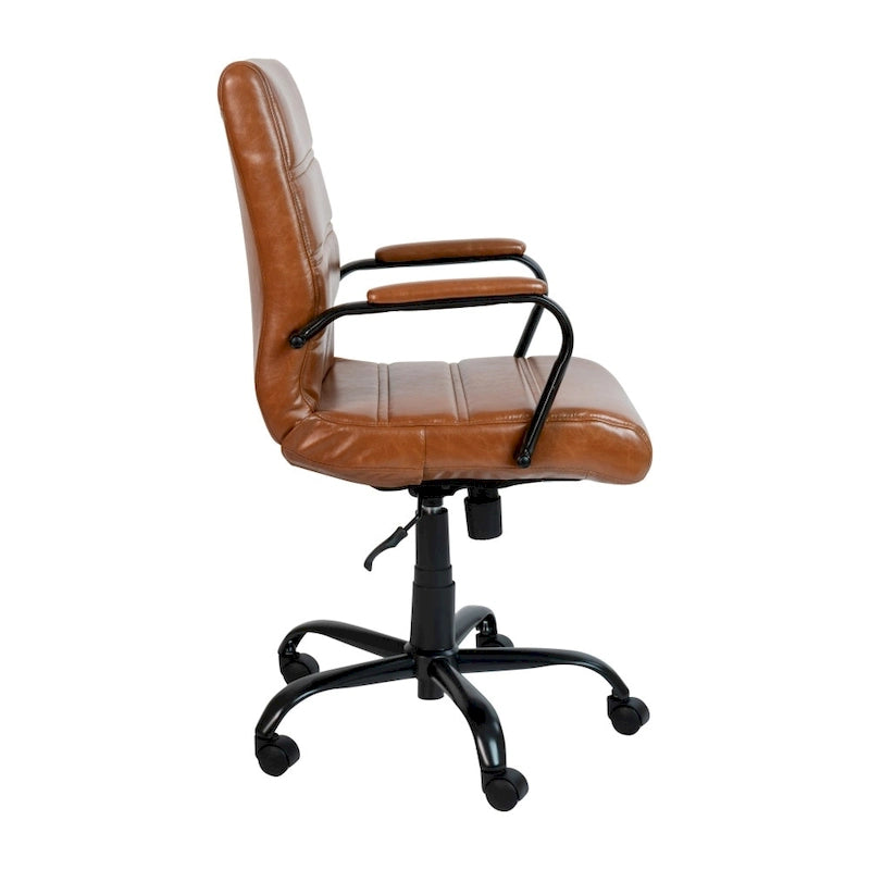 Black/White/Gray/Brown Leathersoft Mid-Back Swivel Office Chair, Metal Frame, 1-Person