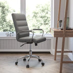 Black/White/Gray/Brown Leathersoft Mid-Back Swivel Office Chair, Metal Frame, 1-Person