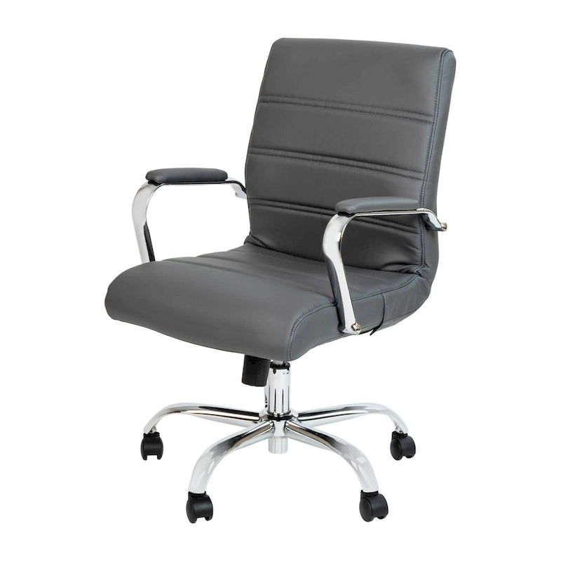 Black/White/Gray/Brown Leathersoft Mid-Back Swivel Office Chair, Metal Frame, 1-Person