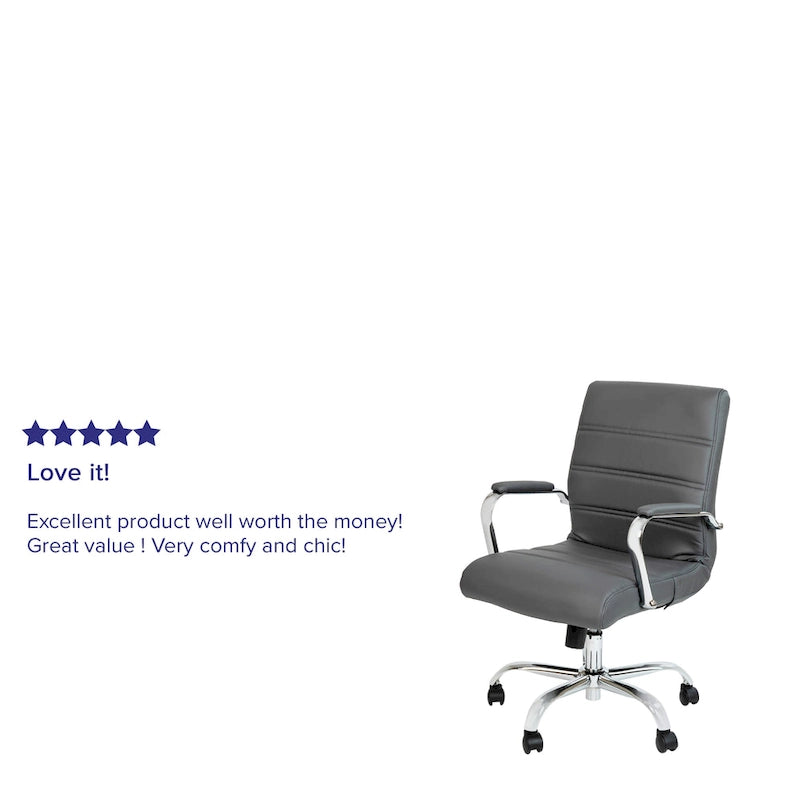 Black/White/Gray/Brown Leathersoft Mid-Back Swivel Office Chair, Metal Frame, 1-Person