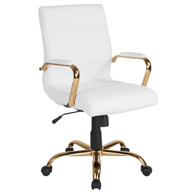 Black/White/Gray/Brown Leathersoft Mid-Back Swivel Office Chair, Metal Frame, 1-Person