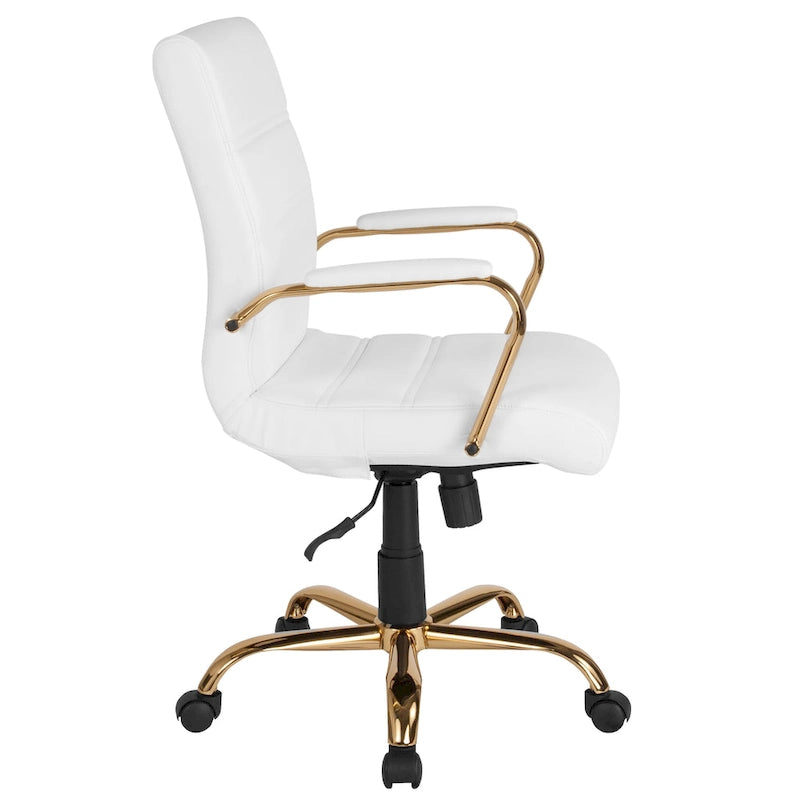 Black/White/Gray/Brown Leathersoft Mid-Back Swivel Office Chair, Metal Frame, 1-Person