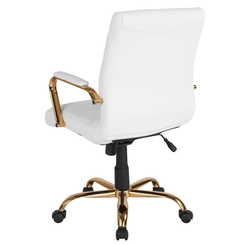 Black/White/Gray/Brown Leathersoft Mid-Back Swivel Office Chair, Metal Frame, 1-Person