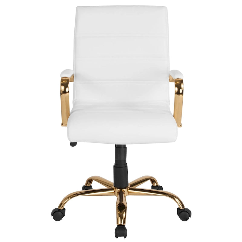 Black/White/Gray/Brown Leathersoft Mid-Back Swivel Office Chair, Metal Frame, 1-Person