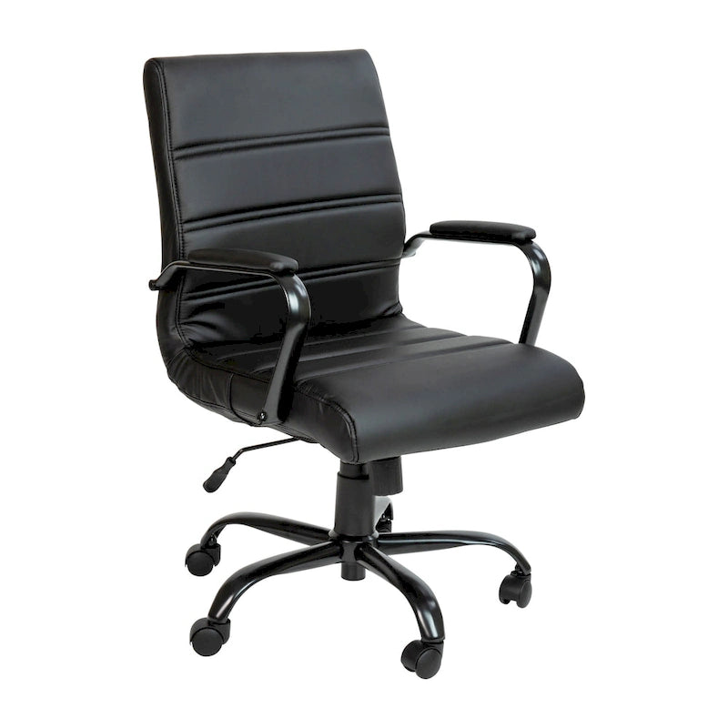 Black/White/Gray/Brown Leathersoft Mid-Back Swivel Office Chair, Metal Frame, 1-Person