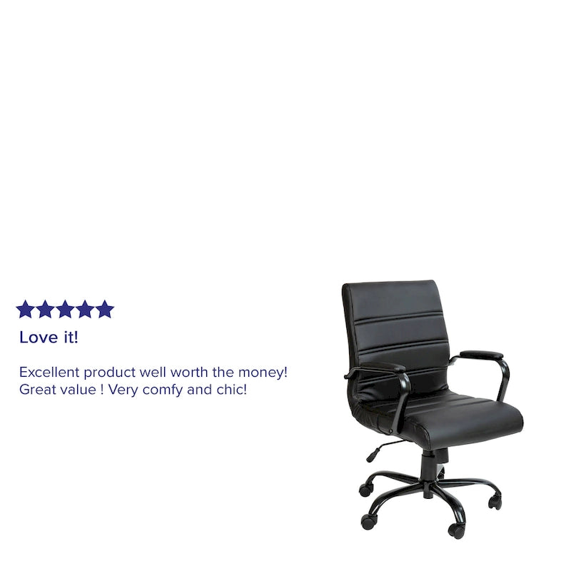 Black/White/Gray/Brown Leathersoft Mid-Back Swivel Office Chair, Metal Frame, 1-Person