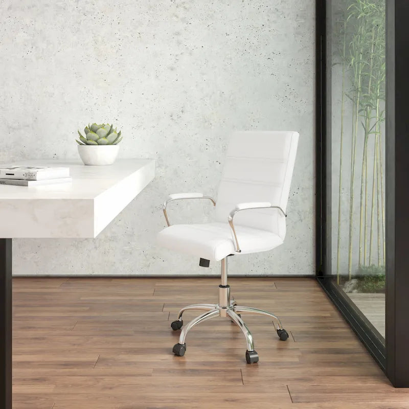 Black/White/Gray/Brown Leathersoft Mid-Back Swivel Office Chair, Metal Frame, 1-Person