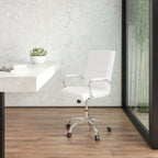 Black/White/Gray/Brown Leathersoft Mid-Back Swivel Office Chair, Metal Frame, 1-Person
