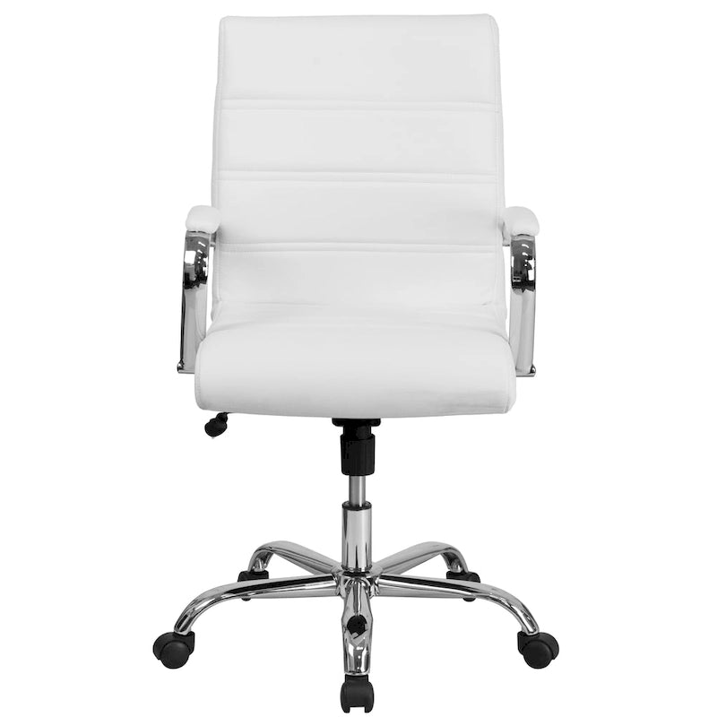 Black/White/Gray/Brown Leathersoft Mid-Back Swivel Office Chair, Metal Frame, 1-Person