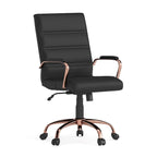 Black/White/Gray/Brown Leathersoft Mid-Back Swivel Office Chair, Metal Frame, 1-Person