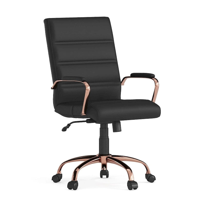 Black/White/Gray/Brown Leathersoft Mid-Back Swivel Office Chair, Metal Frame, 1-Person