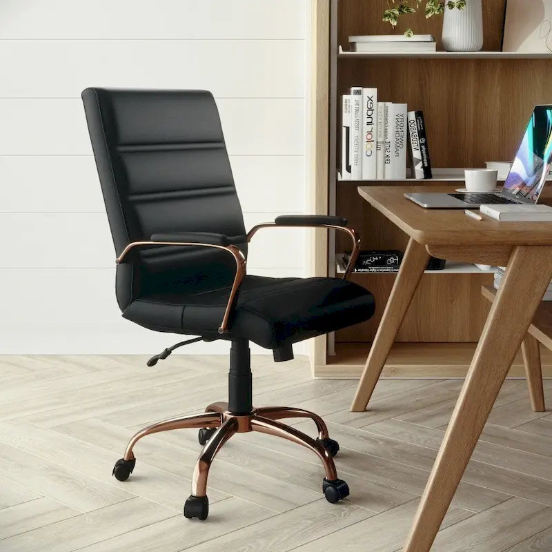 Black/White/Gray/Brown Leathersoft Mid-Back Swivel Office Chair, Metal Frame, 1-Person