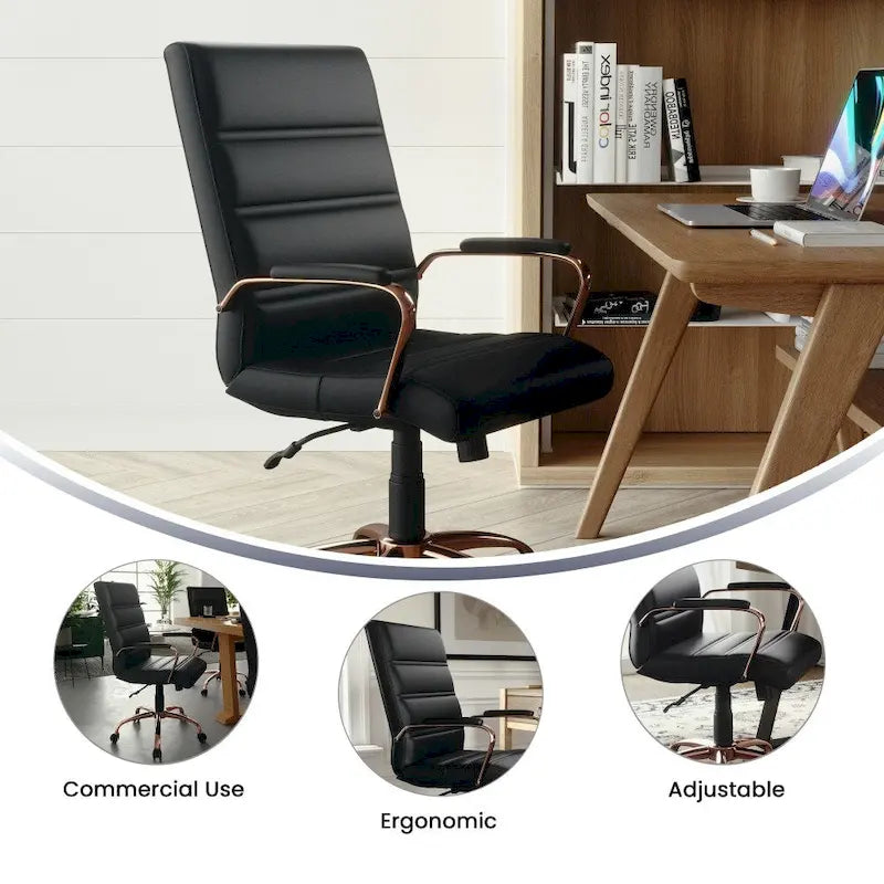 Black/White/Gray/Brown Leathersoft Mid-Back Swivel Office Chair, Metal Frame, 1-Person