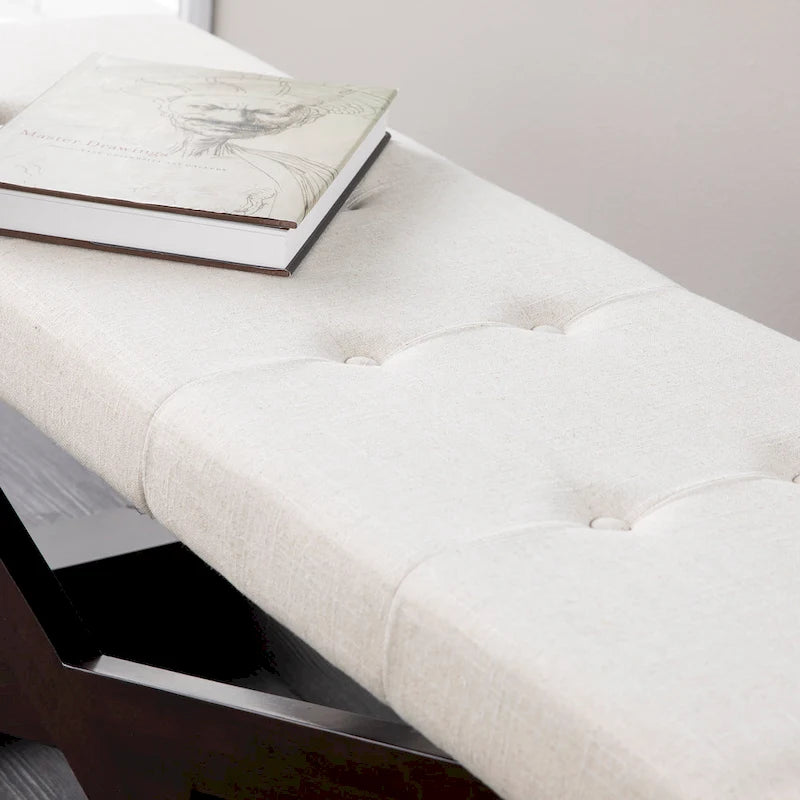 Off White Button-Tufted Upholstered Bench – 2-Person