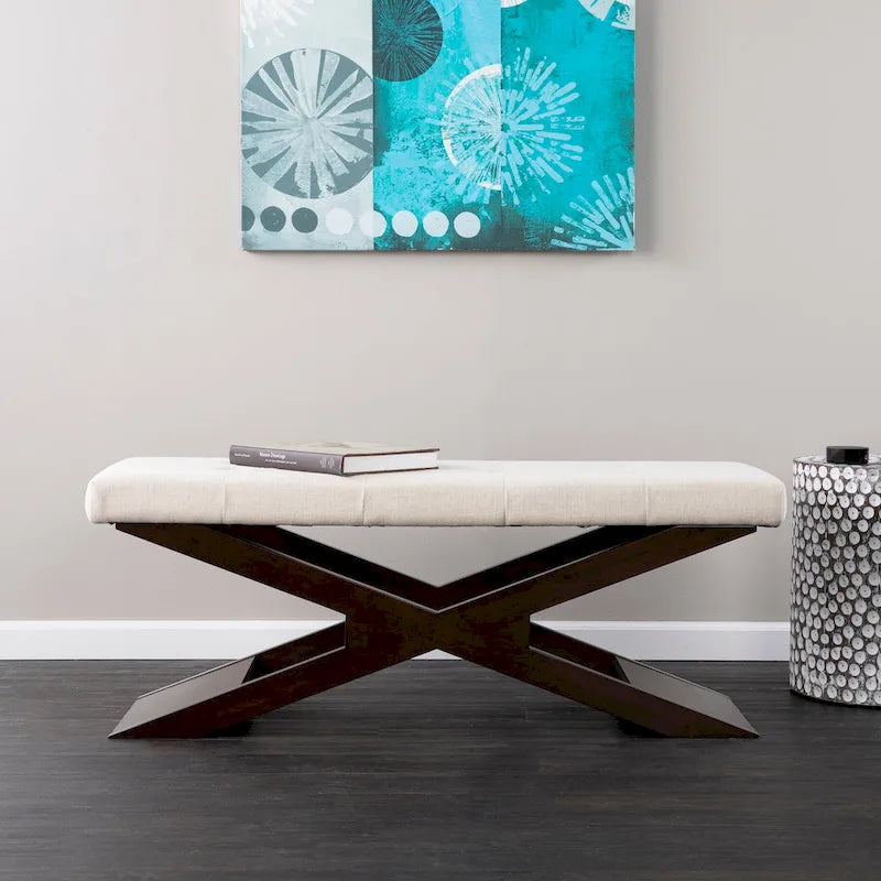 Off White Button-Tufted Upholstered Bench – 2-Person