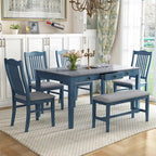 Mid-Century Dining Table Set, Antique Blue/Grey, 6-Piece, Seats 5