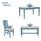 Mid-Century Dining Table Set, Antique Blue/Grey, 6-Piece, Seats 5