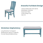Mid-Century Dining Table Set, Antique Blue/Grey, 6-Piece, Seats 5